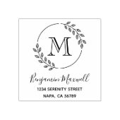 Round Leaves Wreath Monogram Address Rubberstempel (Afrduk)