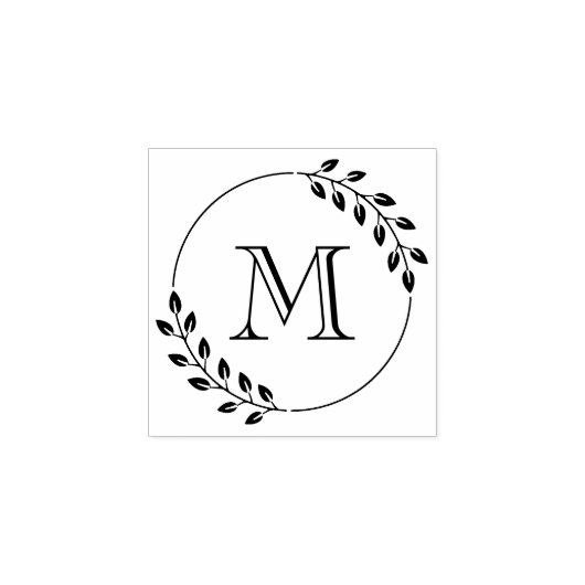 Round Leaves Wreath Monogram Initial 1x1 Rubberstempel (Afrduk)