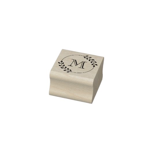 Round Leaves Wreath Monogram Initial 1x1 Rubberstempel (Stempel)