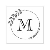Round Leaves Wreath Monogram Initial Family Name Zelfinktende Stempel (Design)