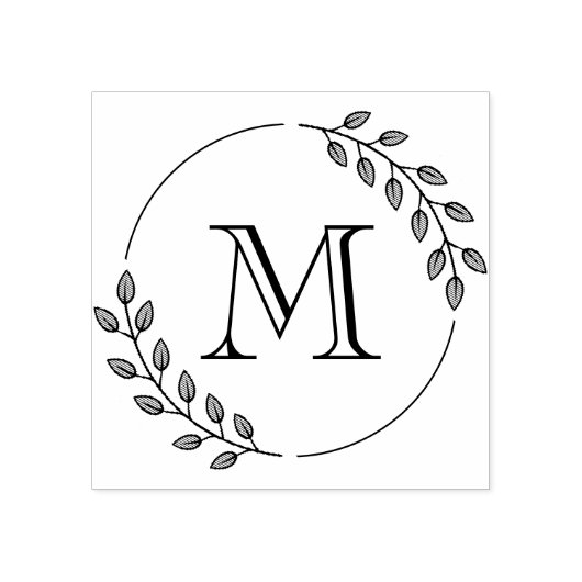 Round Leaves Wreath Monogram Initial Rubberstempel (Afrduk)