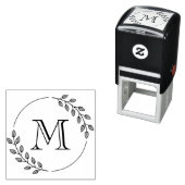 Round Leaves Wreath Monogram Initial Zelfinktende Stempel (In situ)