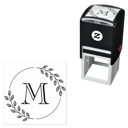 Round Leaves Wreath Monogram Initial Zelfinktende Stempel (In situ)