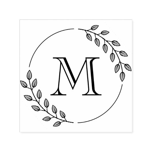 Round Leaves Wreath Monogram Initial Zelfinktende Stempel (Design)