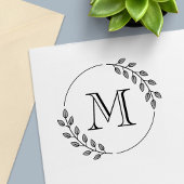 Round Leaves Wreath Monogram Initial Zelfinktende Stempel