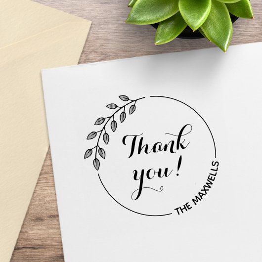 Round Leaves Wreath Thank You Family Name Rubberstempel