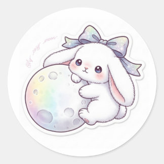 Round Moon Bunny - Dreamy Pastel Orbit Kawaii Art Ronde Sticker