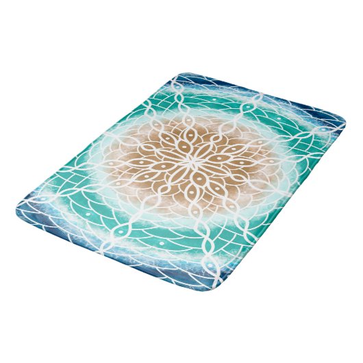 Round Ocean Waves Blauwgroen en Turquoise Mandala Badmat (Gekanteld)