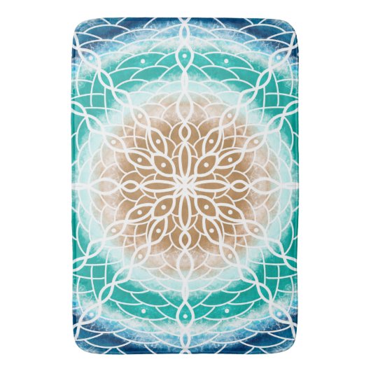 Round Ocean Waves Blauwgroen en Turquoise Mandala Badmat (Voorkant Verticaal)