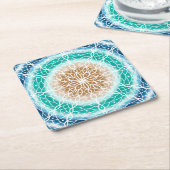 Round Ocean Waves Blauwgroen en Turquoise Mandala Kartonnen Onderzetters (Schuin)