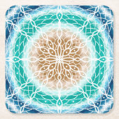 Round Ocean Waves Blauwgroen en Turquoise Mandala Kartonnen Onderzetters (Voorkant)