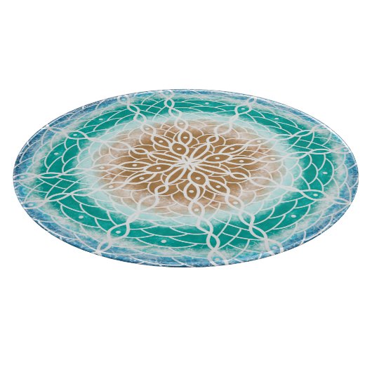 Round Ocean Waves Blauwgroen en Turquoise Mandala Snijplank (Hoek)