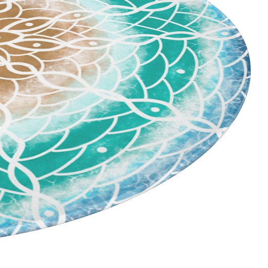 Round Ocean Waves Blauwgroen en Turquoise Mandala Snijplank (Hoek)
