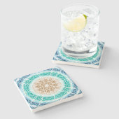 Round Ocean Waves Blauwgroen en Turquoise Mandala Stenen Onderzetter (Zijkant)