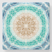 Round Ocean Waves Blauwgroen en Turquoise Mandala Stenen Onderzetter (Voorkant)