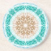 Round Ocean Waves Blauwgroen en Turquoise Mandala Zandsteen Onderzetter (Voorkant)