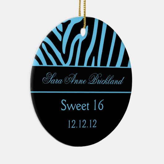 Round Ornament Light Blue Black Zebra Sweet 16 (Rechts)