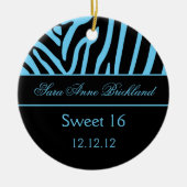 Round Ornament Light Blue Black Zebra Sweet 16 (Voorkant)