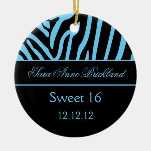 Round Ornament Light Blue Black Zebra Sweet 16 (Voorkant)