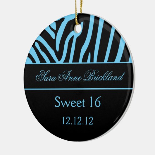 Round Ornament Light Blue Black Zebra Sweet 16 (Links)