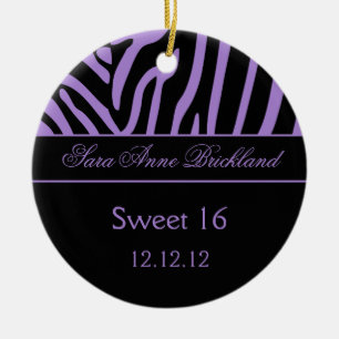 Round Ornament Paars Black Zebra Sweet 16
