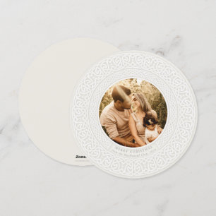 Round Oyster + Off White Celtic Holiday Photo Card Feestdagenkaart