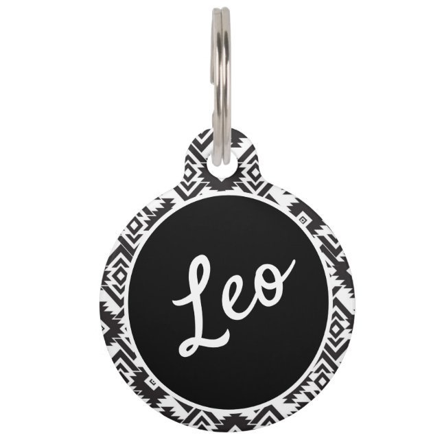 Round Pet Tag, Boho pet-ID-label Huisdierpenning (Voorkant)