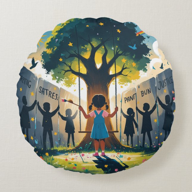 Round pillow, dream themed, fashion, trendy  rond kussen (Voorkant)