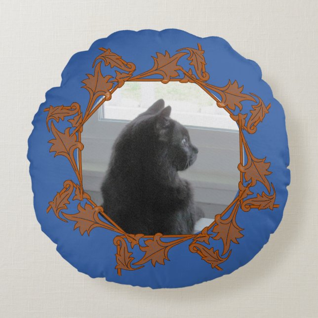 Round Pillow - Frame of Leaves in Circle Rond Kussen (Voorkant)