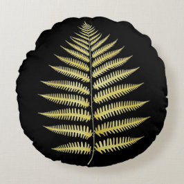 Round Pillow Gold Fern Leaf Luxe Botanical Art Rond Kussen
