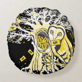 Round Pillow – Urban Tree Owl & Wealth Surreal Pop Rond Kussen