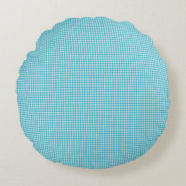 Round pillow with a light blue and white gingham  rond kussen