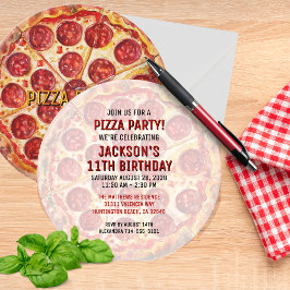 🍕 Round Pizza Party Birthday Invitation Kaart