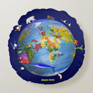 Round Planet Earth Cushion met wilde dieren Rond Kussen