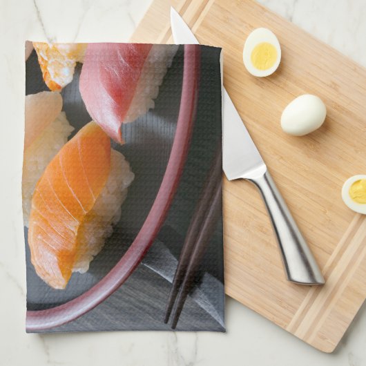 Round Plate Sushi Art Theedoek (Quarter Fold)