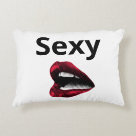 Round Pop Art Pillow Red Polka Dot Lips with "Sexy Accent Kussen