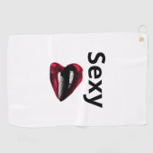 Round Pop Art Pillow Red Polka Dot Lips with "Sexy Golfhanddoek (Horizontaal)