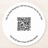 Round Restaurant QR Code Menu and Specials Ronde Kartonnen Onderzetter (Voorkant)