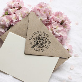 Round Return Address Stamp With Flowers In Vase Rubberstempel