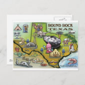 Round Rock Texas Cartoon Map Briefkaart (Voorkant / Achterkant)
