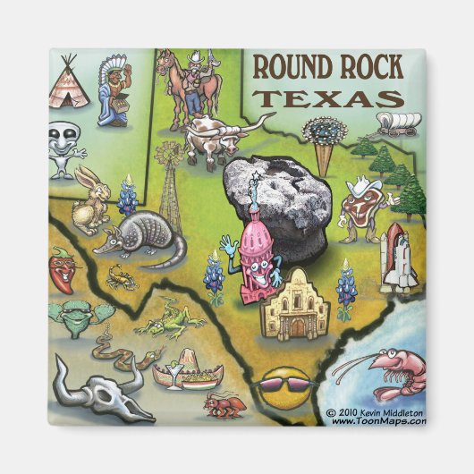 Round Rock Texas Cartoon Map Magneet (Voorkant)