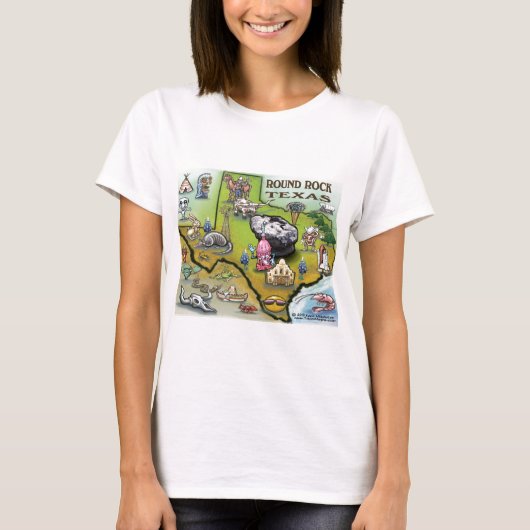 Round Rock Texas Cartoon Map T-shirt (Voorkant)