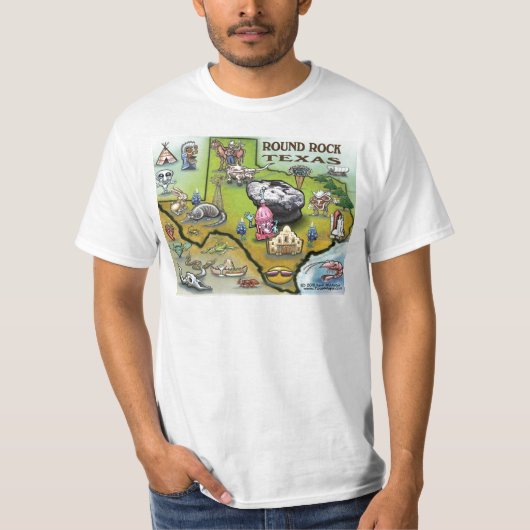 Round Rock Texas Cartoon Map T-shirt (Voorkant)