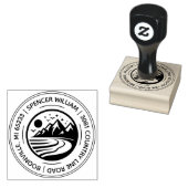 Round Rustic Forest Mountain Sketch Retouradres Rubberstempel (Gestempeld)