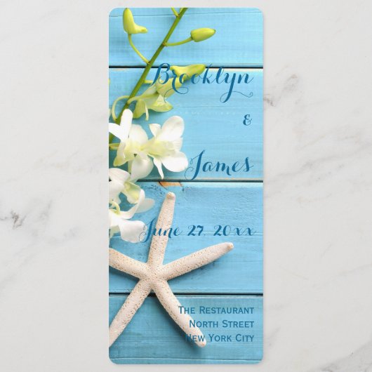Round Starfish Beach Weddenemenu met orchideeën Menu (Achterkant)