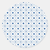 Round sticker design featuring a blue and white (Voorkant)