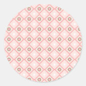 Round sticker design featuring pink and white  (Voorkant)