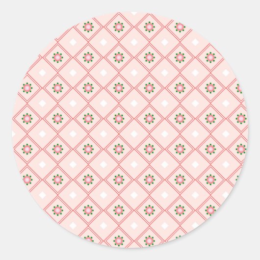 Round sticker design featuring pink and white  (Voorkant)