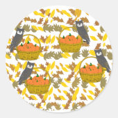Round Sticker Fall Owls Pumpkin Basket (Voorkant)