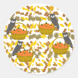 Round Sticker Fall Owls Pumpkin Basket